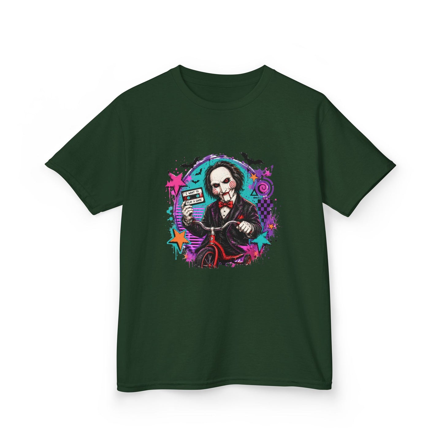 Kids T-Shirt - Colorful Creepy Puppet Horror Design (Saw-Inspired)