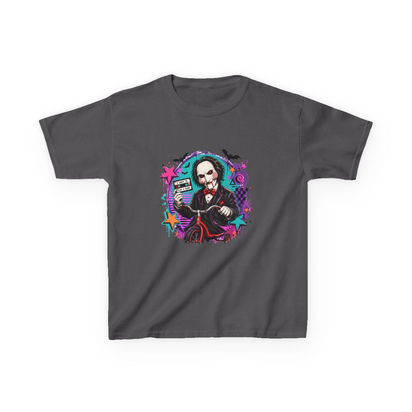 Kids T-Shirt - Colorful Creepy Puppet Horror Design (Saw-Inspired)