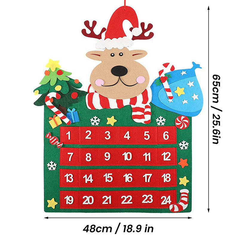 Christmas Countdown Calendar with Felt Reindeer and Pocket, Advent Calendar for Christmas