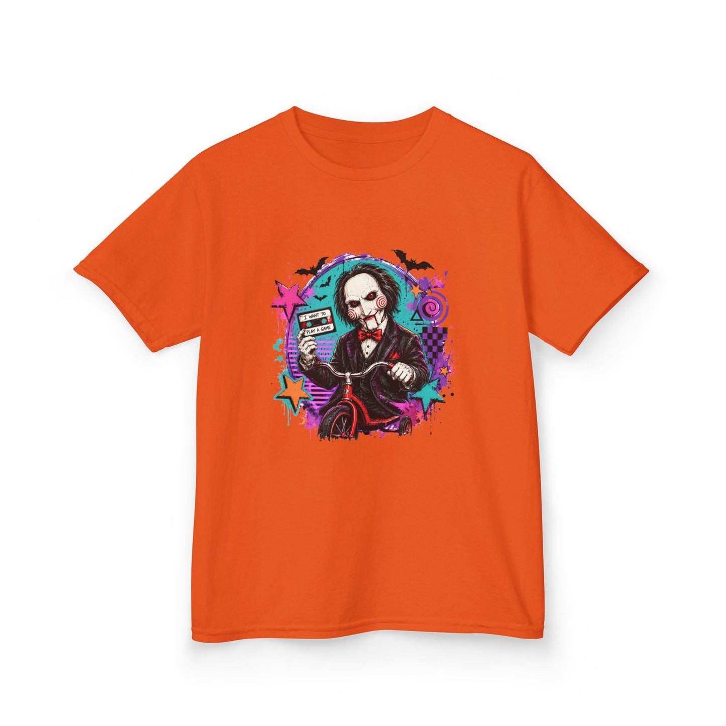 Kids T-Shirt - Colorful Creepy Puppet Horror Design (Saw-Inspired)