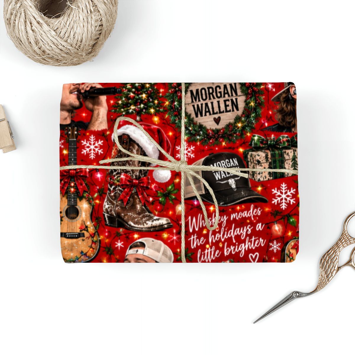3Pack Gift Wrapping Paper Sheets morgan wallen christmas