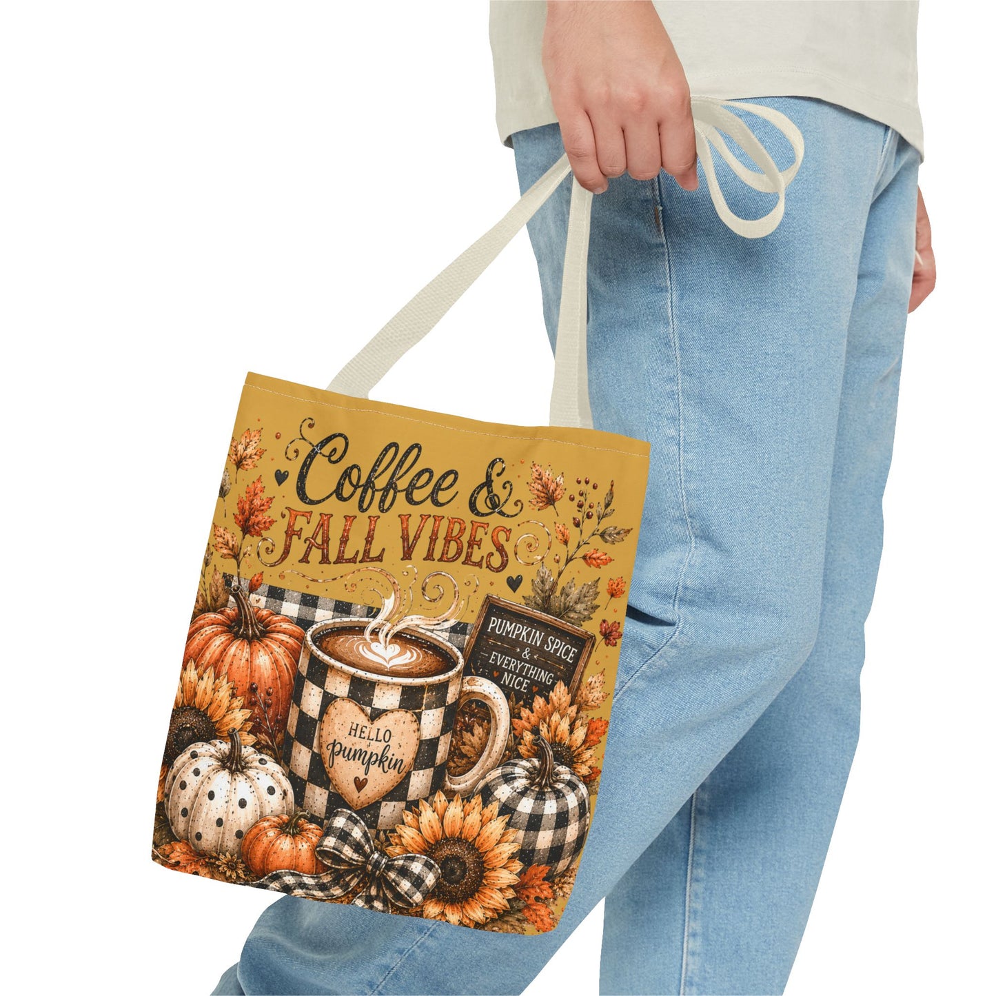 Fall Vibes Coffee Tote Bag — Autumn Pumpkin Sunflower Market Tote