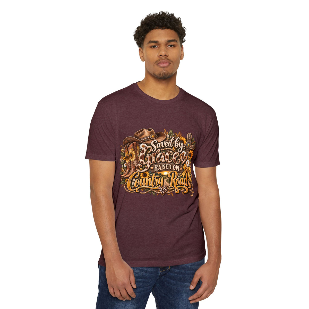 Saved by Grace Raised on Country Roads T-Shirt