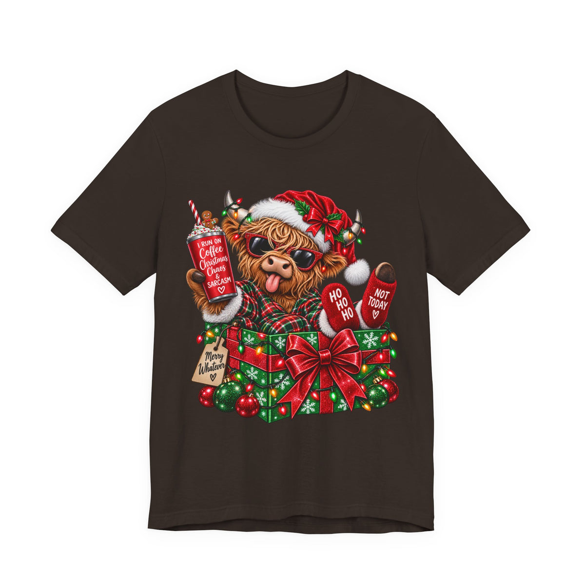 Christmas Highland Cow T-Shirt – "Ho Ho Ho" Festive Holiday Tee