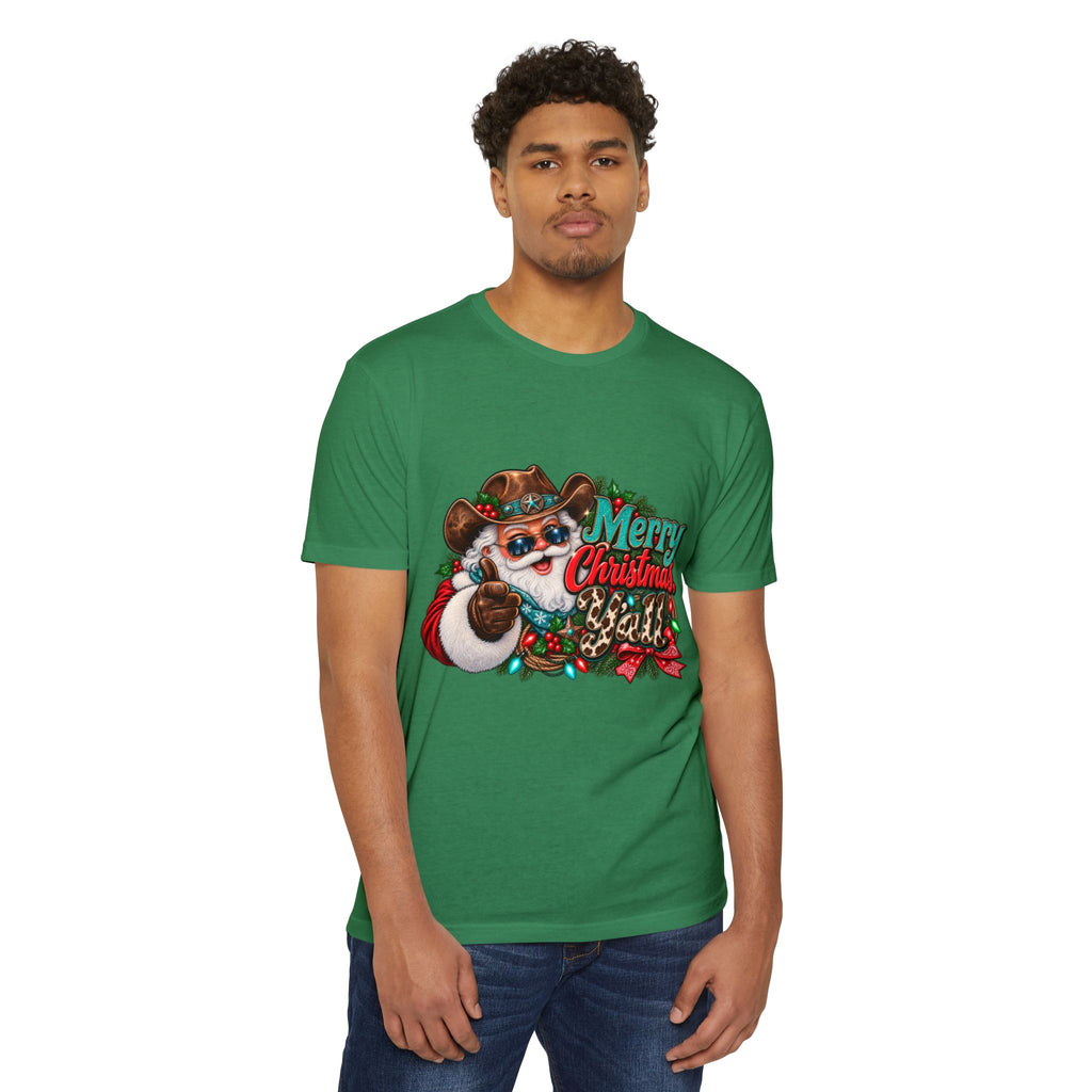 Christmas Cowboy Santa T-Shirt — "Merry Christmas Y'all" Holiday Tee