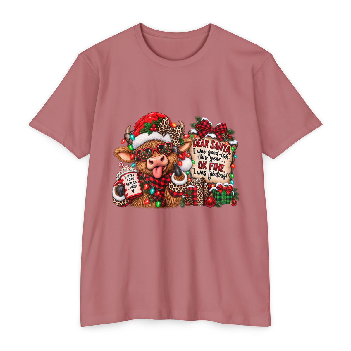 Christmas Cow T-Shirt — "Dear Santa I Was Good(ish)" Funny Holiday Tee