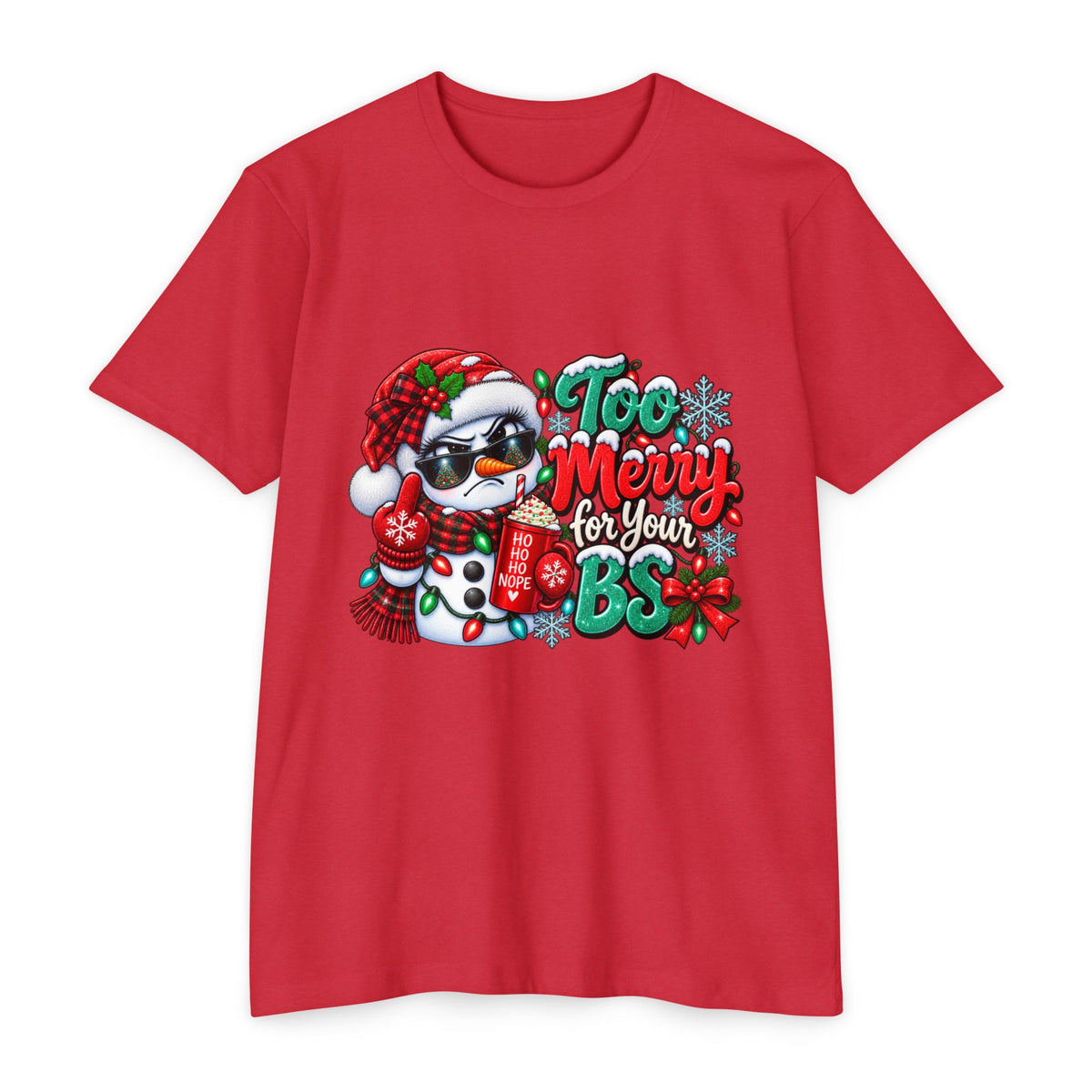 Christmas Penguin T‑Shirt — "Too Merry for Your BS" Funny Holiday Tee