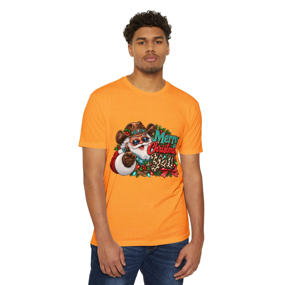 Christmas Cowboy Santa T-Shirt — "Merry Christmas Y'all" Holiday Tee