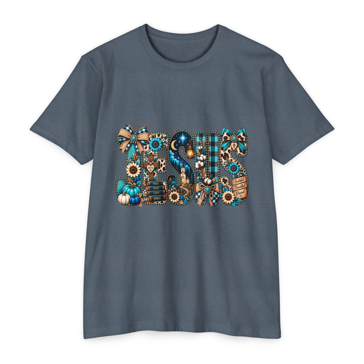 Fall Mom T‑Shirt — Rustic Sunflower & Plaid 'MOM' Graphic