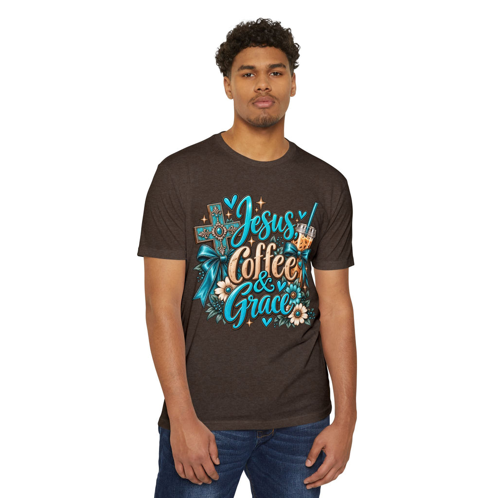 Jesus, Coffee & Grace T-Shirt — Christian Faith Coffee Tee
