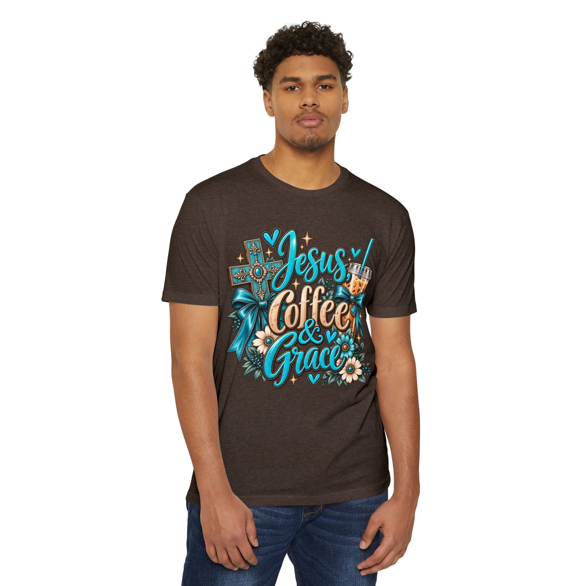 Jesus, Coffee & Grace T-Shirt — Christian Faith Coffee Tee