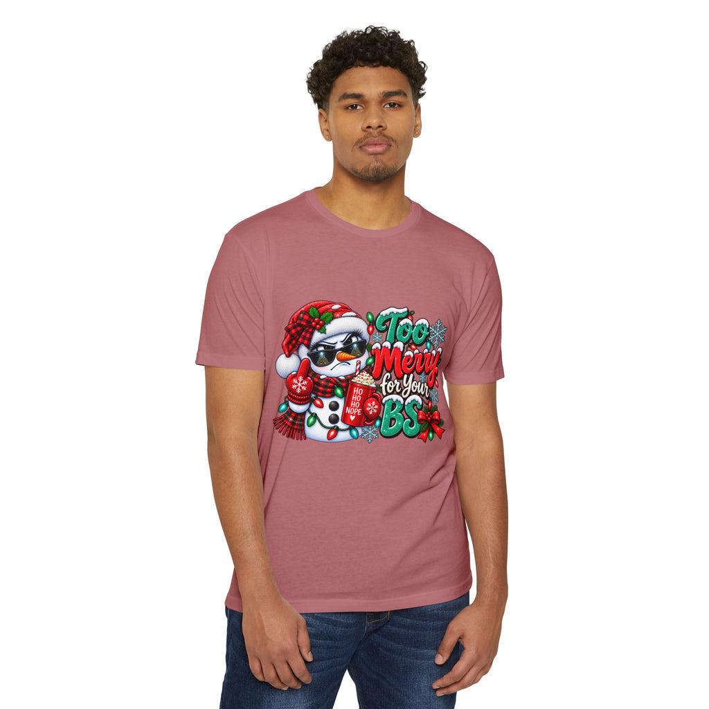 Christmas Penguin T‑Shirt — "Too Merry for Your BS" Funny Holiday Tee