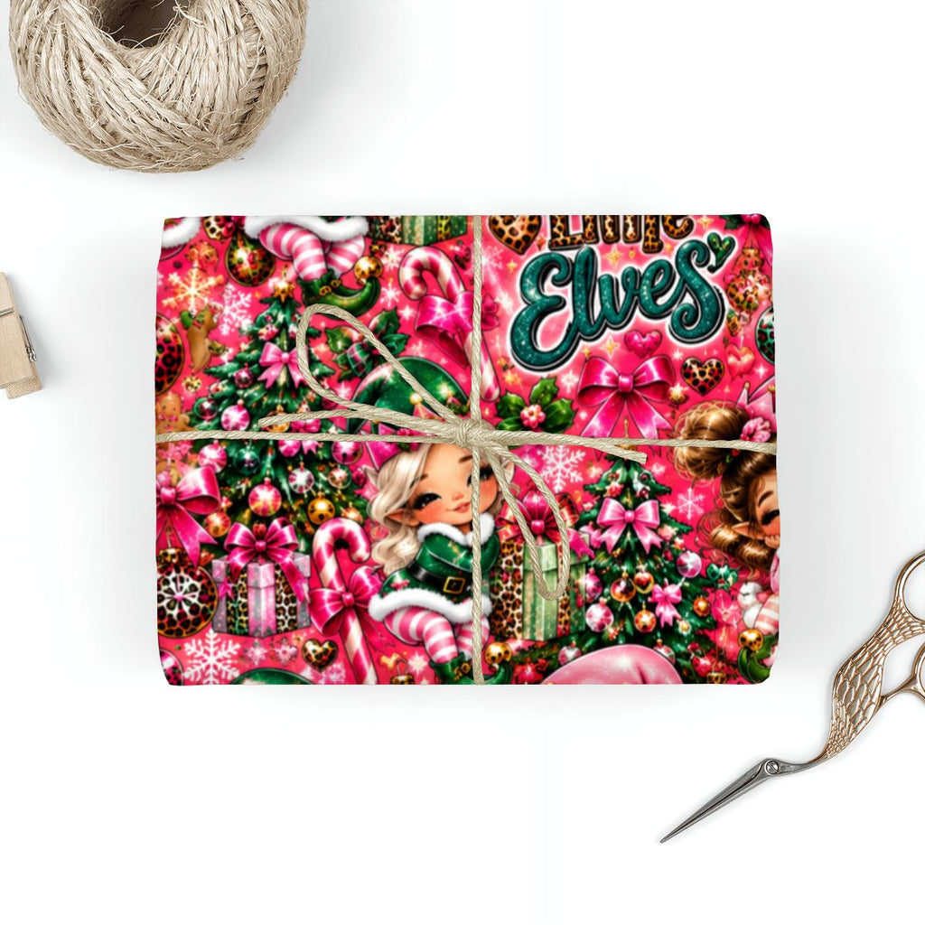 3Pack Gift Wrapping Paper Sheets Mama’s Little Elves Christmas Glam Pattern