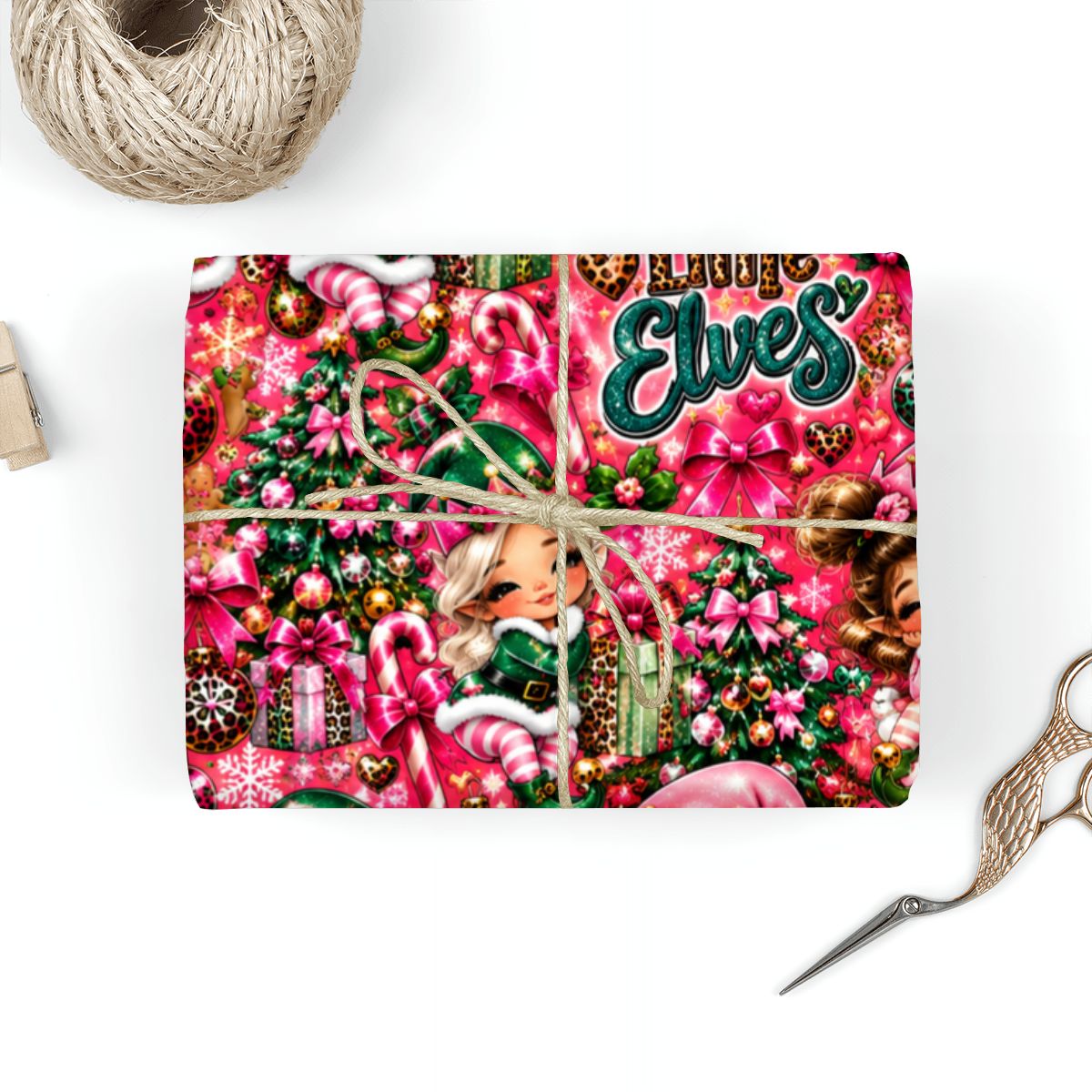 3Pack Gift Wrapping Paper Sheets Mama’s Little Elves Christmas Glam Pattern