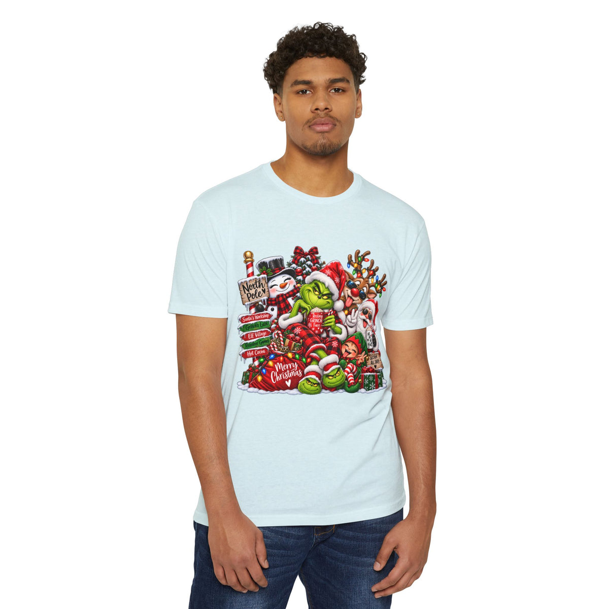 Christmas Grinch Holiday T-Shirt — Festive Santa & Candy Cane Graphic