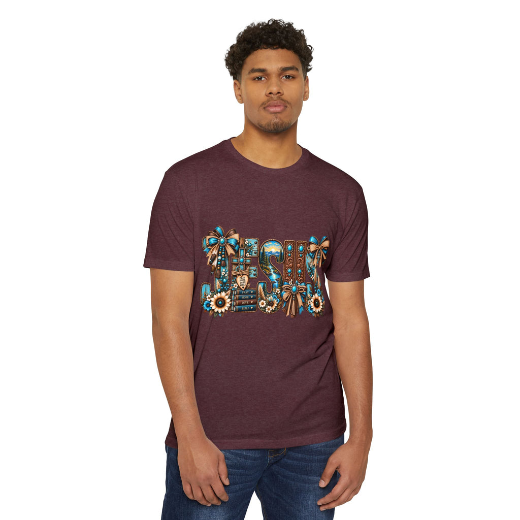 Jesus Floral Graphic T-Shirt — Decorative Faith Tee with Bows & Sunflowers