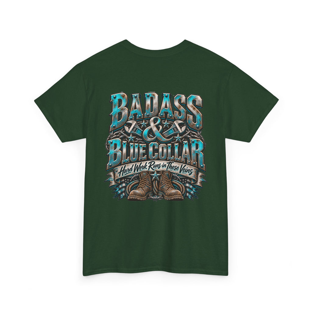 Badass Blue Collar Tee — 'Badass & Blue Collar' Workwear Graphic T‑Shirt