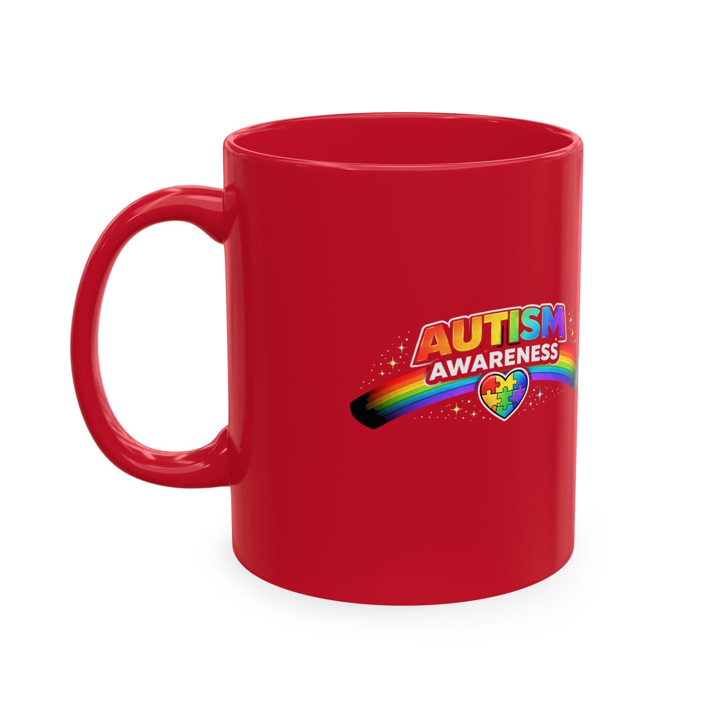 Autism Awareness Ceramic Mug — Rainbow Heart Puzzle Support Cup