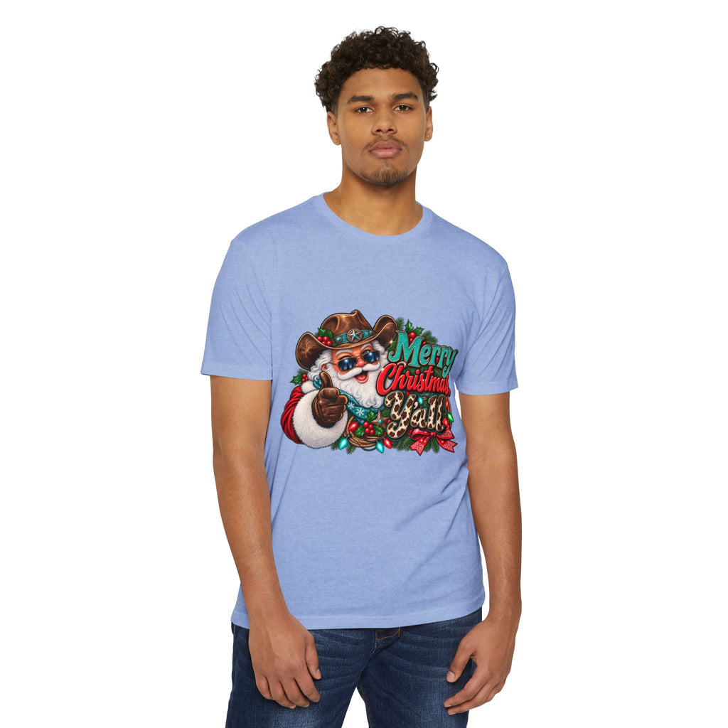 Christmas Cowboy Santa T-Shirt — "Merry Christmas Y'all" Holiday Tee