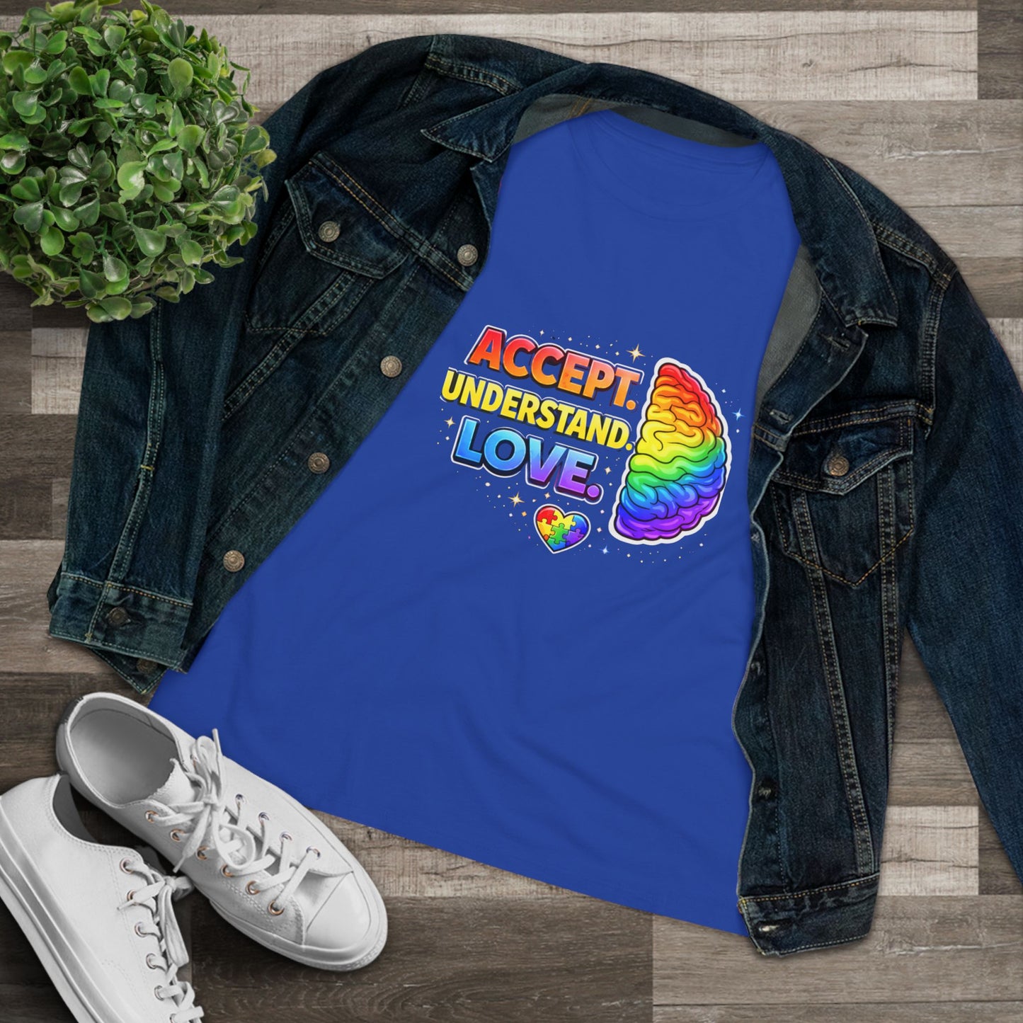 Accept Understand Love Rainbow Brain Women's Tee — LGBTQ+ Pride Mental Health Awareness Shirt