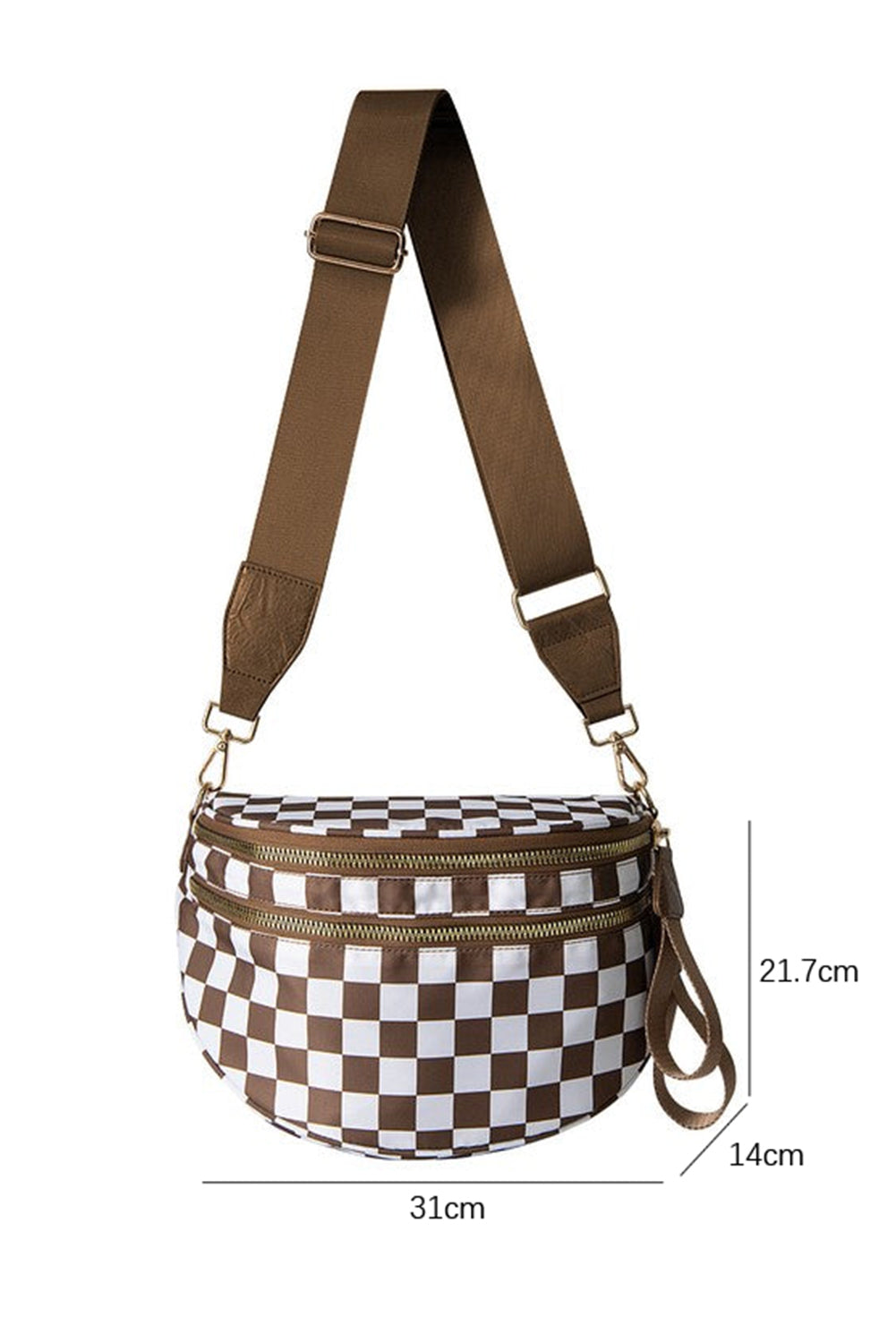 Mist Blue Checkered Print Wide Strap Large Crossbody Bag