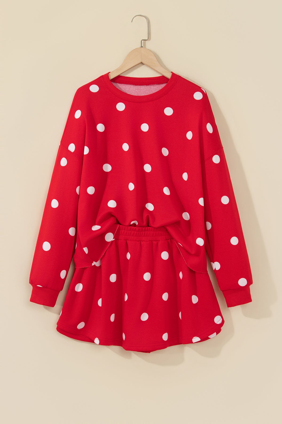 Brown Polka Dot Raw Hem Relaxed Pullover Loose Skort Two Piece Set