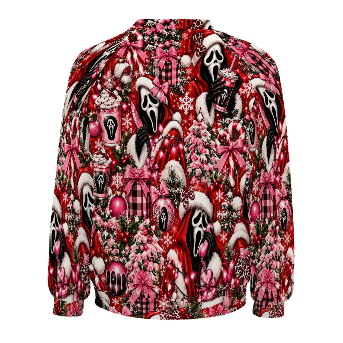 Raglan Crewneck Sweatshirts Women Festive Ghostface Christmas Pattern