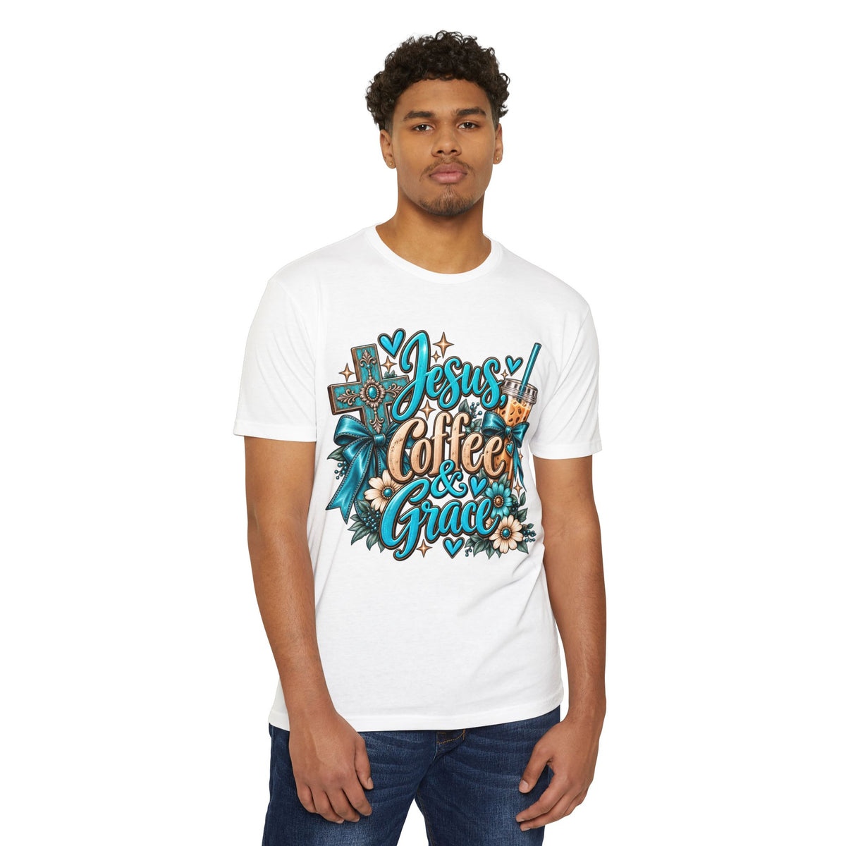 Jesus, Coffee & Grace T-Shirt — Christian Faith Coffee Tee