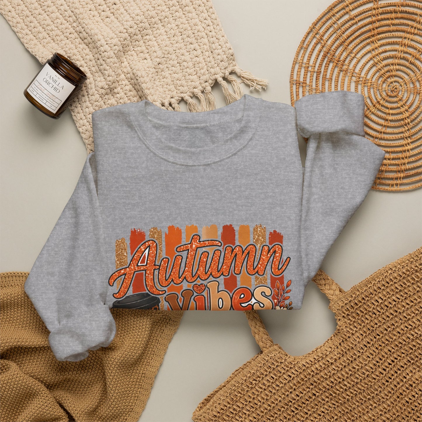 Autumn Vibes Sweatshirt — Cozy Fall Pumpkin & Plaid Graphic Crewneck