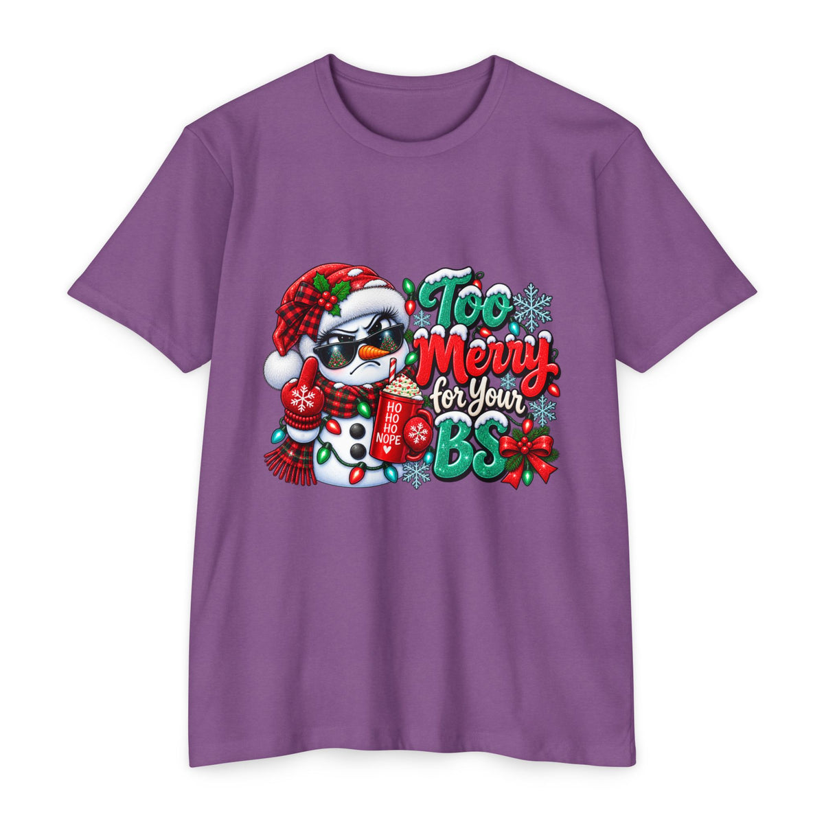 Christmas Penguin T‑Shirt — "Too Merry for Your BS" Funny Holiday Tee