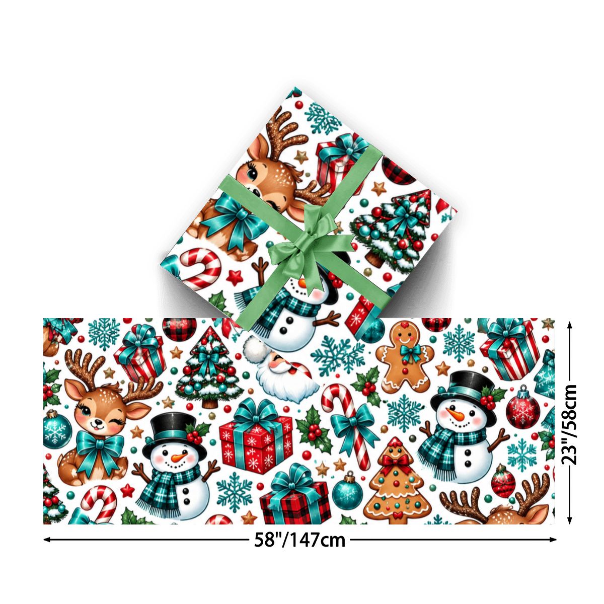 3Pack Gift Wrapping Paper Sheets santa and deer