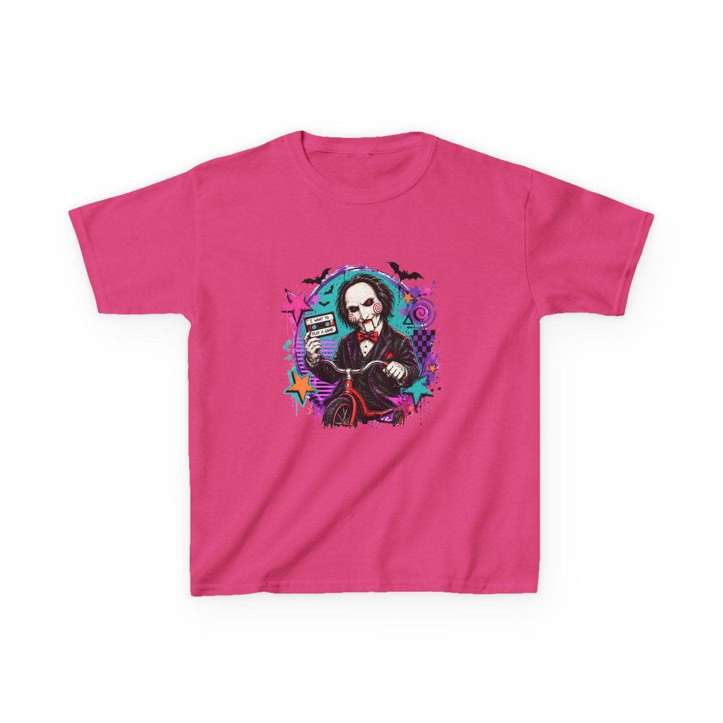 Kids T-Shirt - Colorful Creepy Puppet Horror Design (Saw-Inspired)