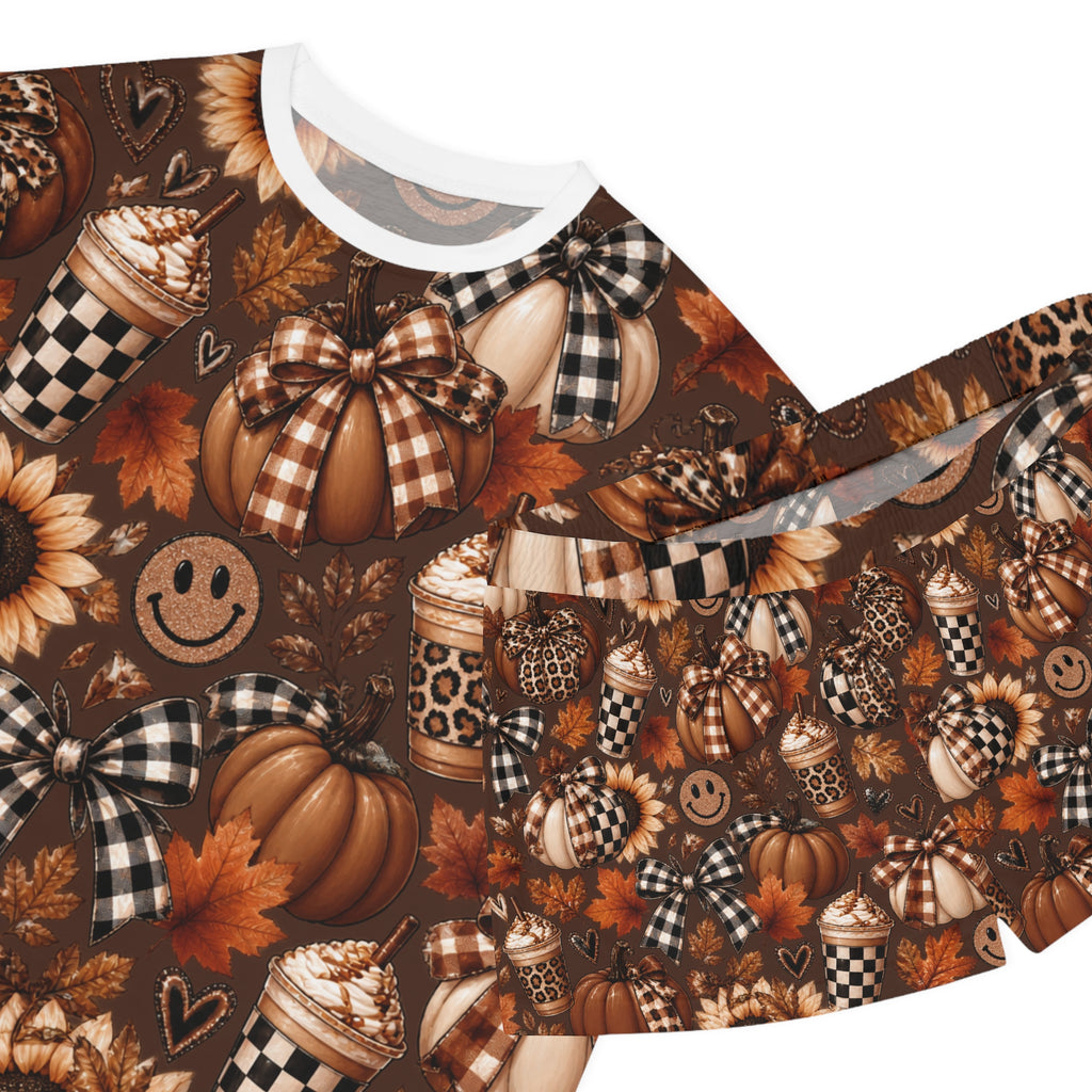 Women's Fall Pumpkin Pajama Set — Cozy Plaid Pumpkin & Latte Print