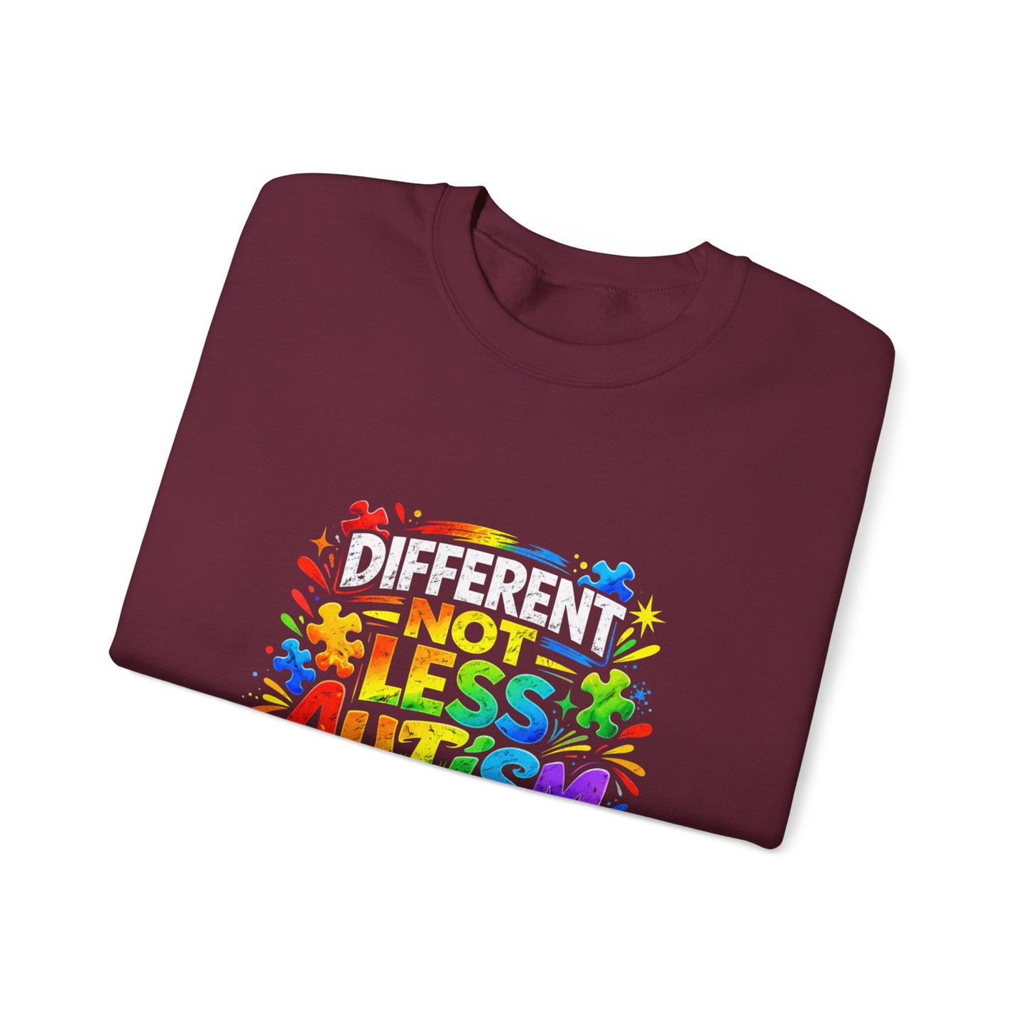 Autism Awareness Crewneck — "Different Not Less" Rainbow Sweatshirt