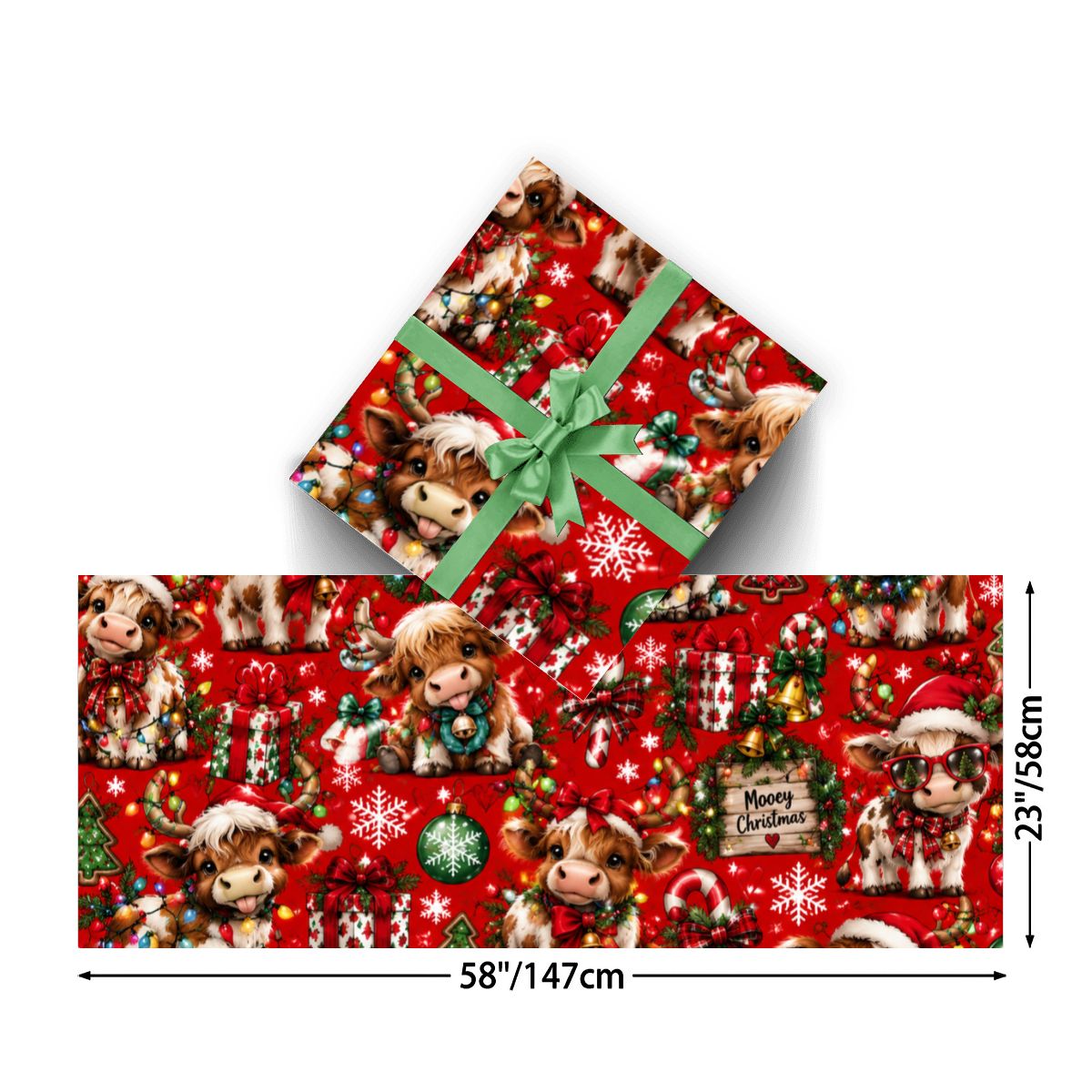 3Pack Gift Wrapping Paper Sheets christmas cows