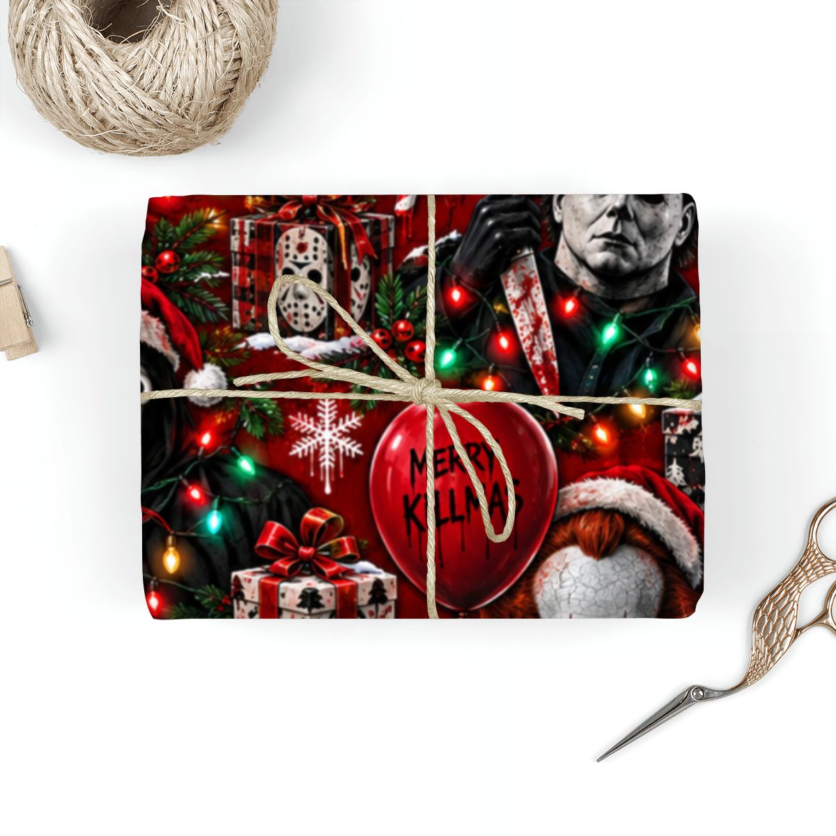3Pack Gift Wrapping Paper Sheets hooror christmas theme