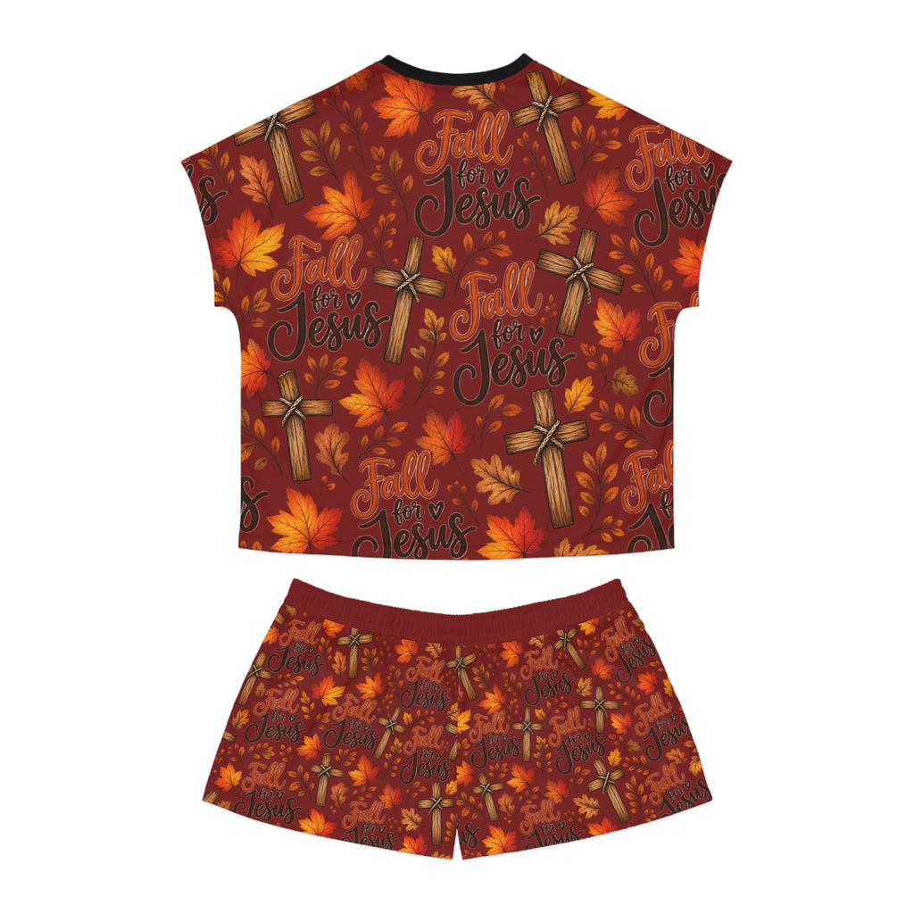 Fall for Jesus Pajama Set — Women's Autumn Christian Sleepwear Shorts Set