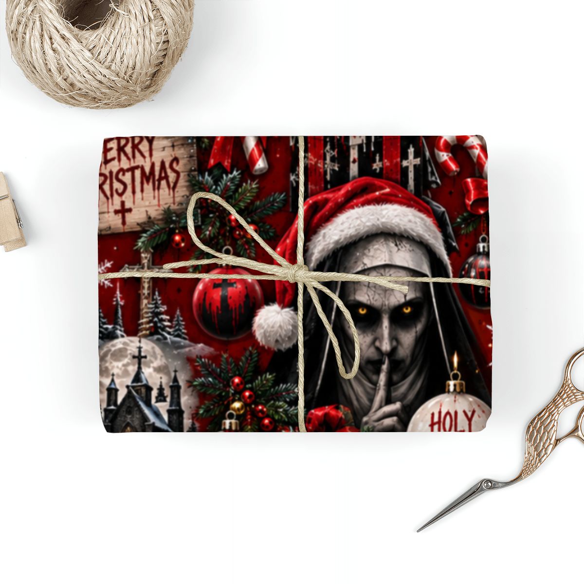3Pack Gift Wrapping Paper Sheets the nun christmas