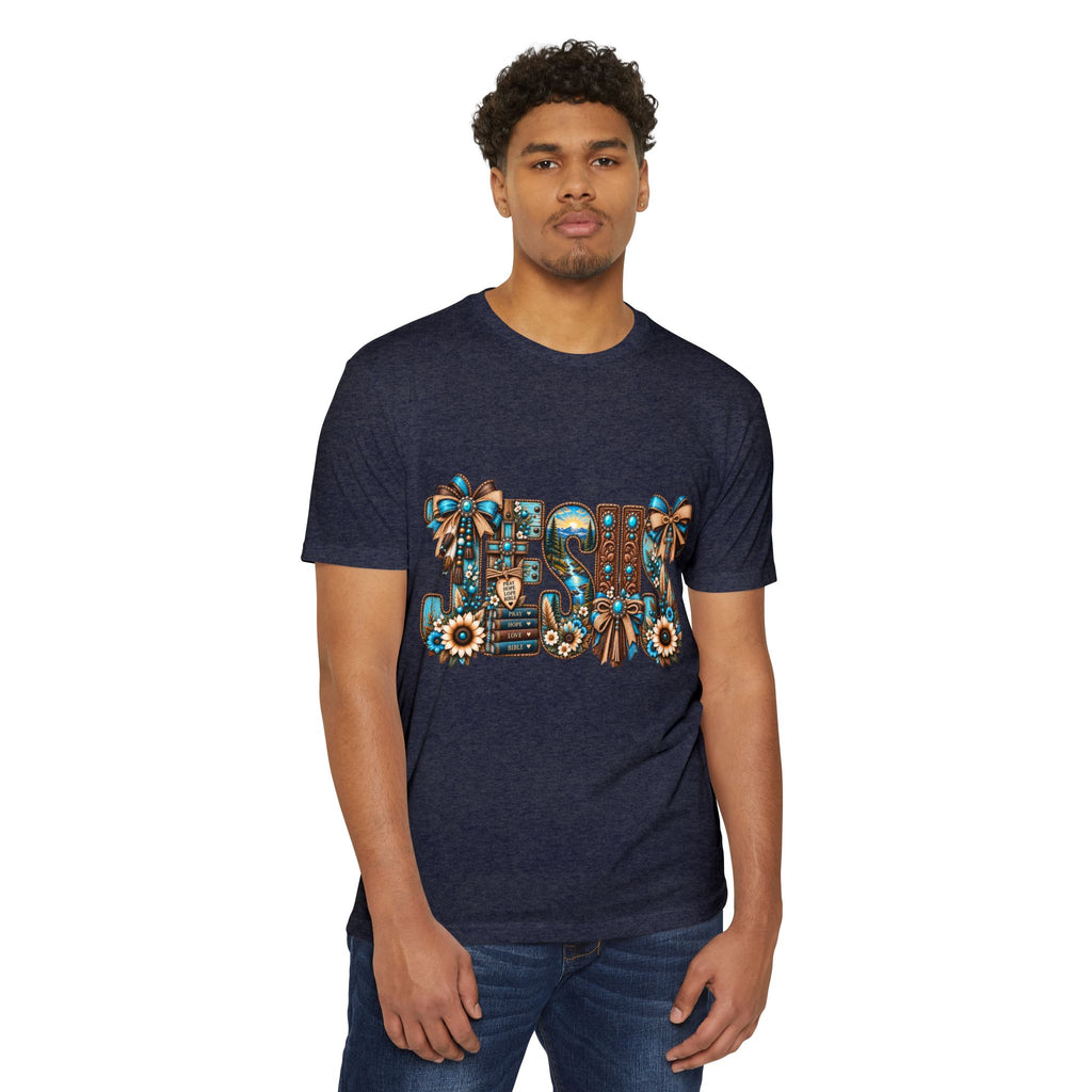 Jesus Floral Graphic T-Shirt — Decorative Faith Tee with Bows & Sunflowers