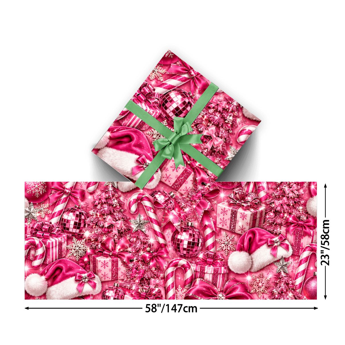 3Pack Gift Wrapping Paper Sheets Glamorous Pink Glitter Christmas Pattern