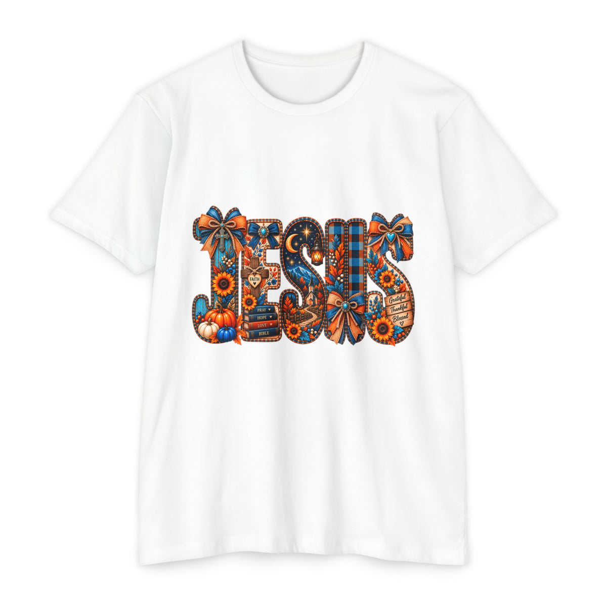 Autumn Blessings T-Shirt — Fall Plaid Pumpkins & Sunflowers Graphic
