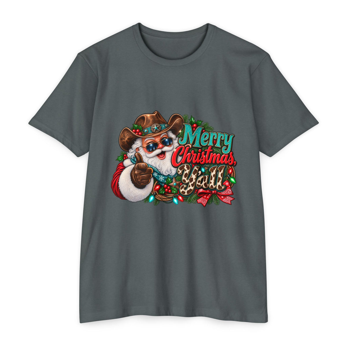 Christmas Cowboy Santa T-Shirt — "Merry Christmas Y'all" Holiday Tee