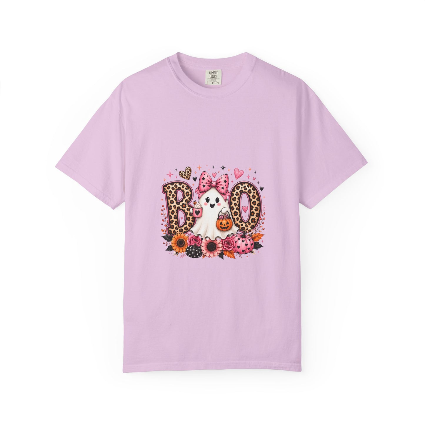 Boo Floral Ghost T-Shirt — Cute Pink Leopard Halloween Tee