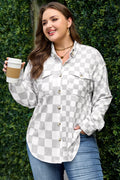 Khaki Plus Size Checkered Buttoned Down Casual Western Jacket