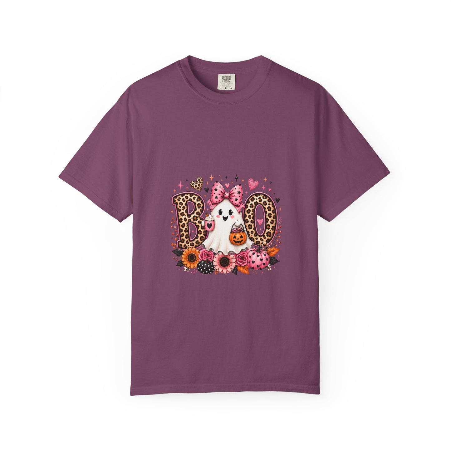 Boo Floral Ghost T-Shirt — Cute Pink Leopard Halloween Tee