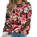 Raglan Crewneck Sweatshirts Women Festive Chibi Horror Christmas Pattern