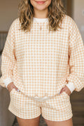 Yellow Gingham Loose Pullover Top Drawstring Shorts Plus Size Set