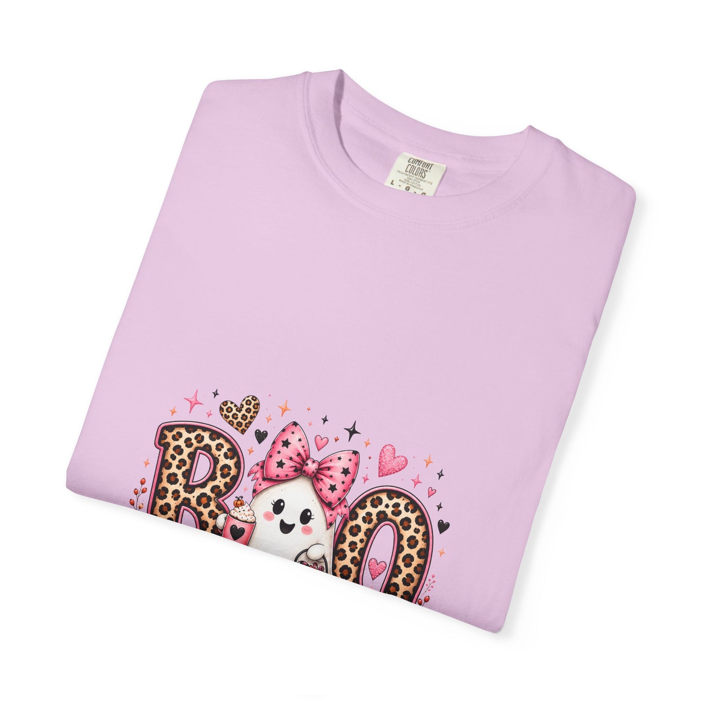 Boo Floral Ghost T-Shirt — Cute Pink Leopard Halloween Tee