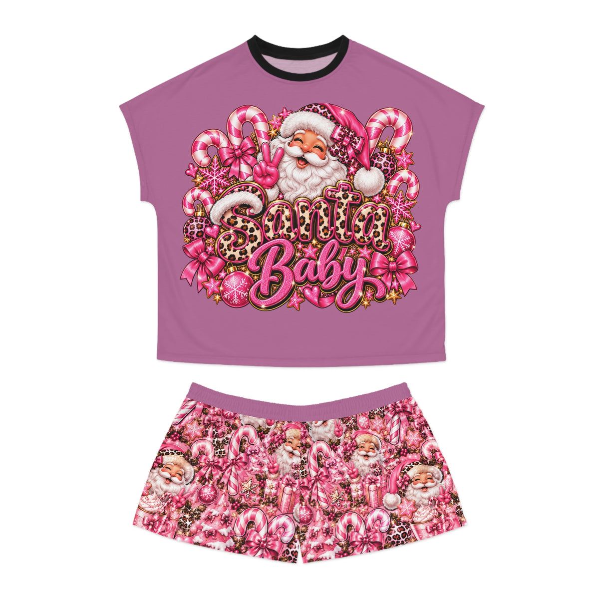 Women's Pink 'Santa Baby' Pajama Set - Festive Short Sleepwear