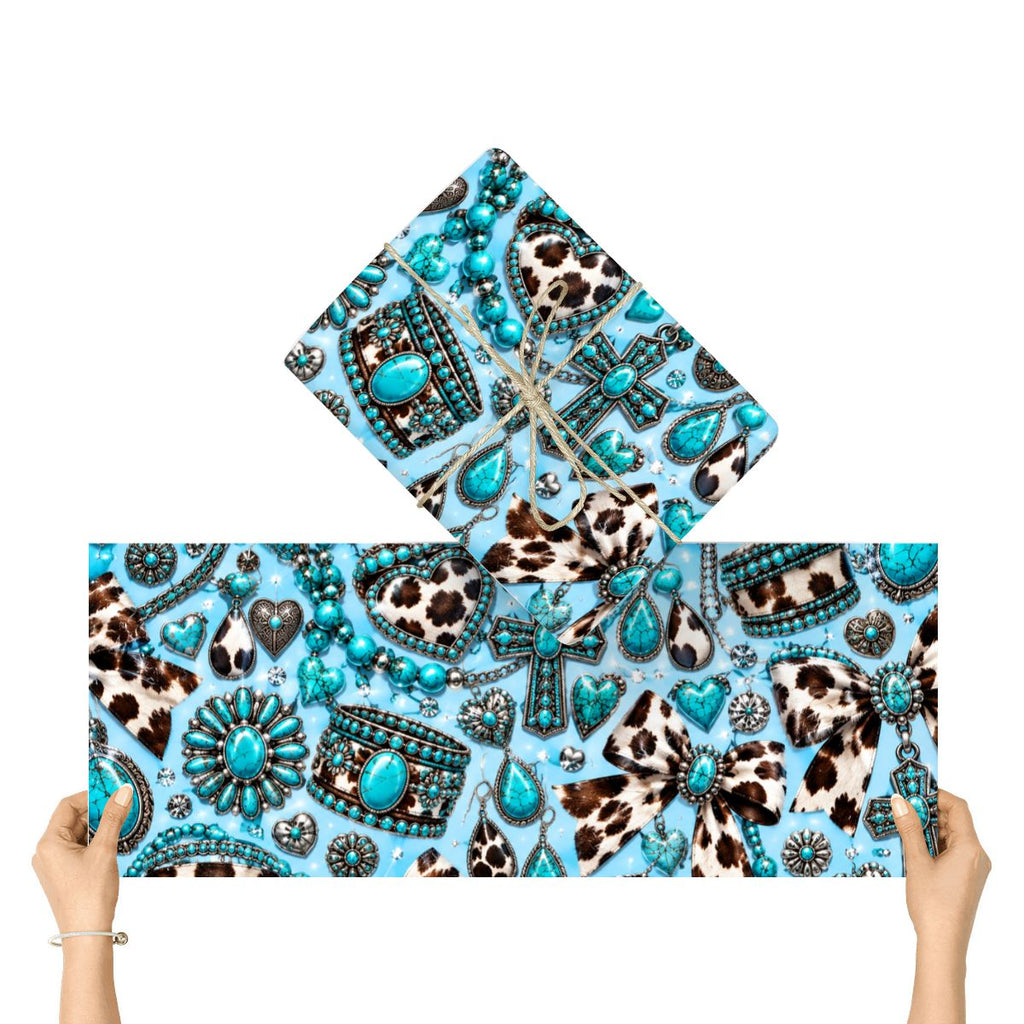 3Pack Gift Wrapping Paper Sheets tourqiouse and cowprint wrappingpaper